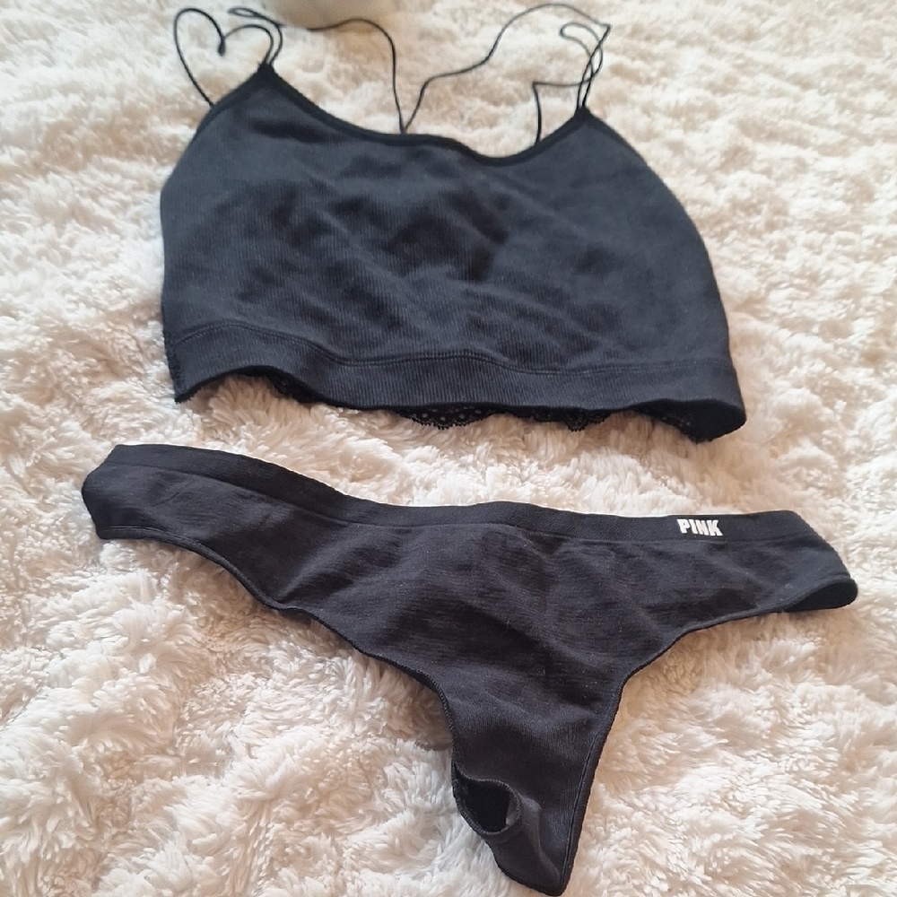PINK Victoria's Secret Black Thong Size M - Gilly Hicks Black Bralette Size S